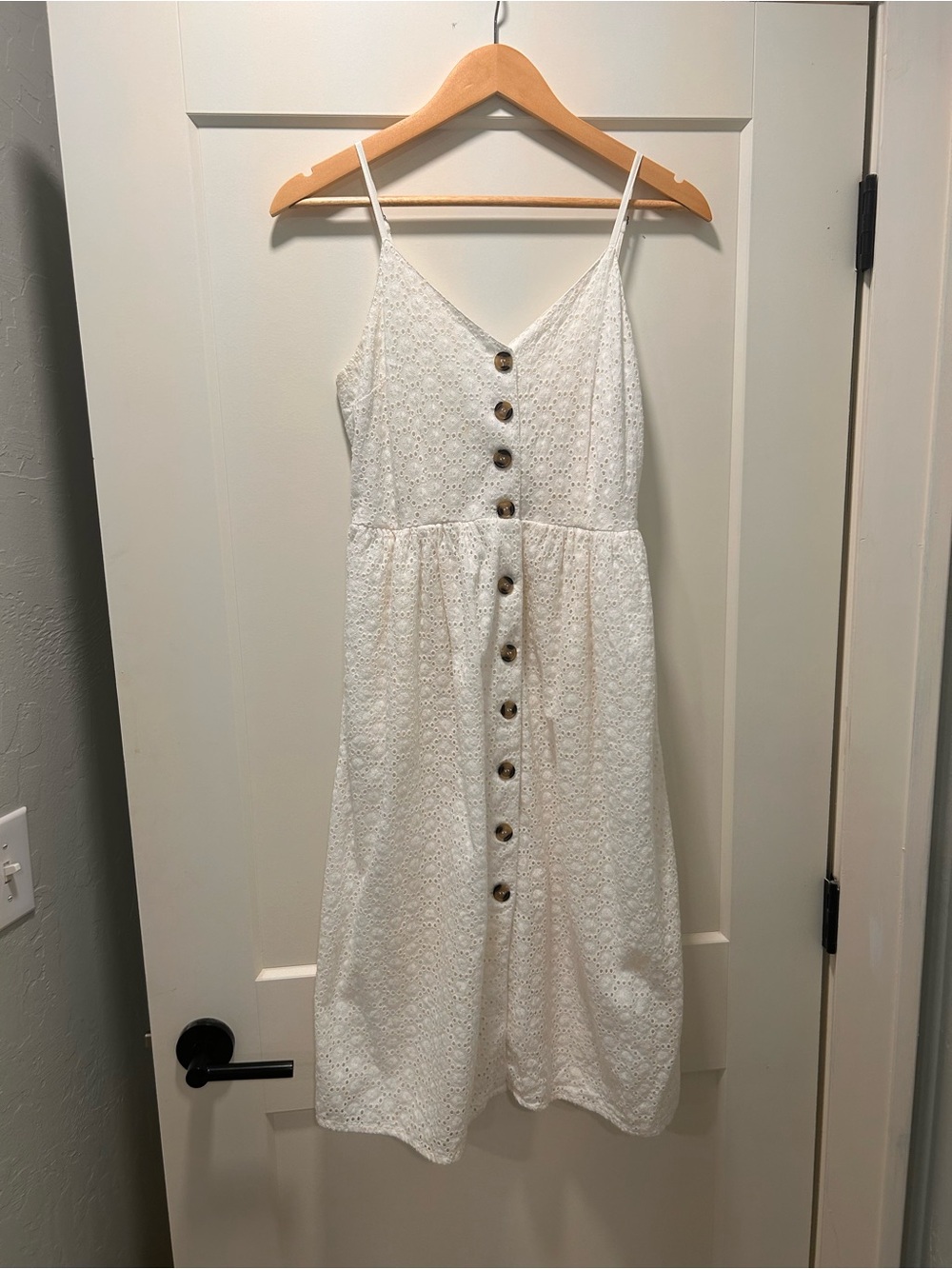 Japna White Eyelet Button Midi Dress